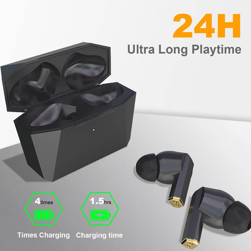 Black True Wireless Earbuds, Bluetooth 5.0, Touch Control, Active Noise Cancelling, Type-C Charging Case 320mAh