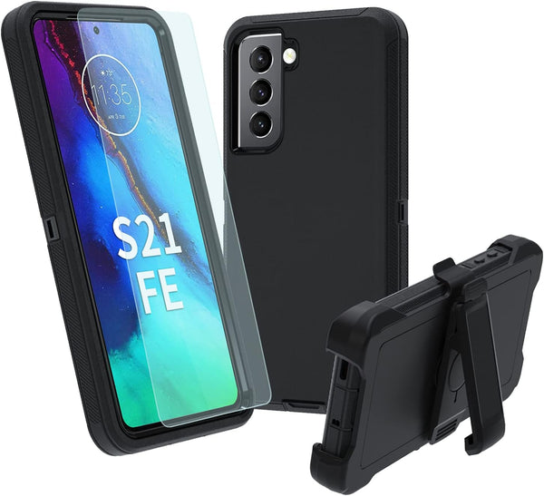 Samsung Galaxy S21 FE 5G Case - Heavy Duty, Military Grade, Shockproof, Dropproof, Dust-Proof (Black)