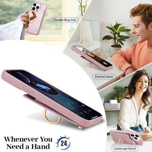 LAMEEKU Wallet Case for iPhone 11, RFID Blocking Leather Cover with Card Holder and 360° Rotation Ring Kickstand
