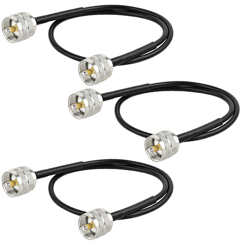 RG8x Jumper Cable 2ft, 3 Pack CB Coax Cable PL259 UHF Connector for Ham Radio and Antenna Analyzer