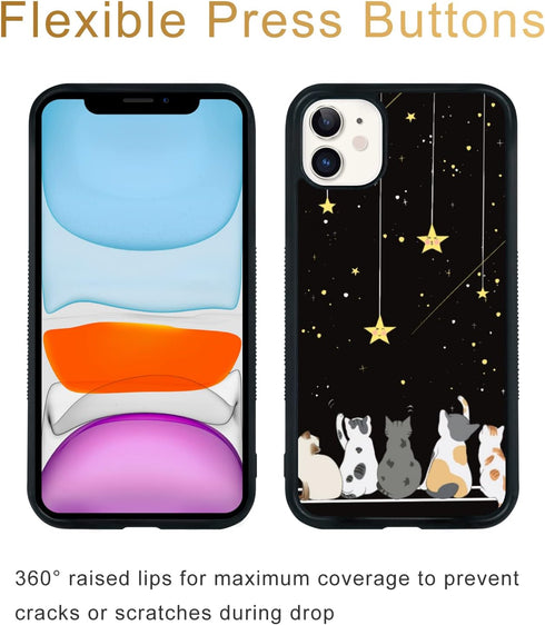 Cute Cat iPhone 11 Case, Yellow Cat Pattern Non-Slip Shock Absorption Soft Silica Gel Frame for Teen Girls