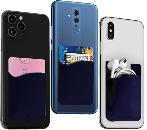 USA Merchant Redesigned Card Holder - Silicone Stick on Cell Phone Wallet for Credit Card, ID, Business Card (Navy)