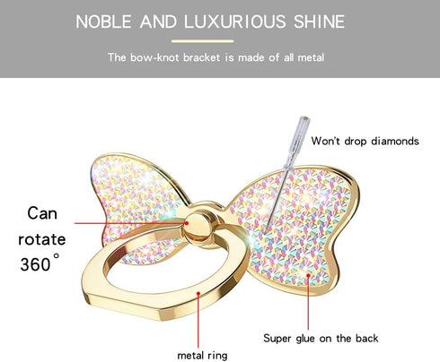 Cavdycidy Bling Butterfly Cell Phone Ring Holder Finger,360 Rotation Sparkle Phone Holder Ring Grip,Butterfly Ring Glitter Metal Kickstand for All Smartphone Phone Case(AB Diamond Gold)