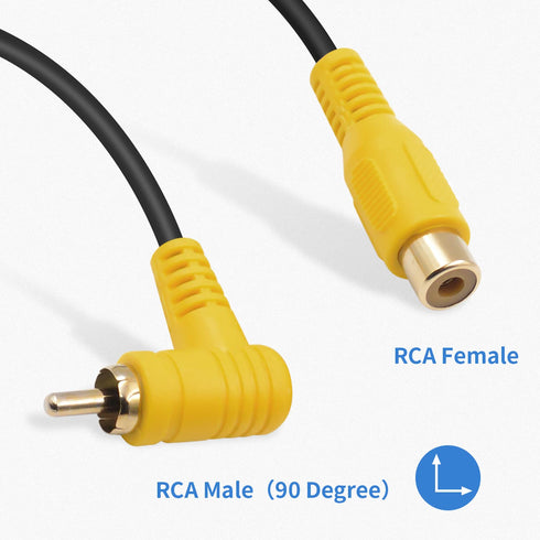 Duttek 90 Degree Short RCA Extension Cable 6in/15cm, 24K Gold-Plated RCA Subwoofer Cable, RCA Male to Female Audio Cable Supports Shielded Digital Analogue, for HDTV, DVD, Amplifiers 2 Pack