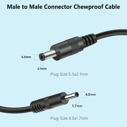 SYGGDERS 5.5 X2.1mm 4.0x1.7mm (6.56FT) Anti Chew Power Cord, Suitable for Solar Panel Connectors, to Male to Male Dc