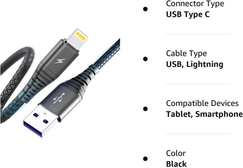 Cabepow 6 FT Apple MFi Certified Lightning Cable for iPhone 14 13 12 11 Pro Max, Fast Charging, 2-Pack