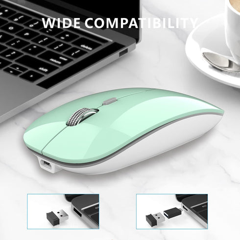 Uciefy Q5 Slim Rechargeable Wireless Mouse, 2.4G Portable Optical Silent Mouse with USB Receiver and Type C Adapter
