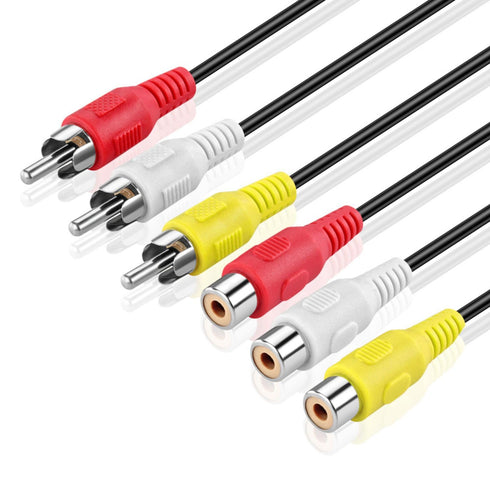 TNP 3 RCA Extender Extension Cable (6 Feet) - 3RCA Male to Female Red White Yellow Cable - Audio Video Composite