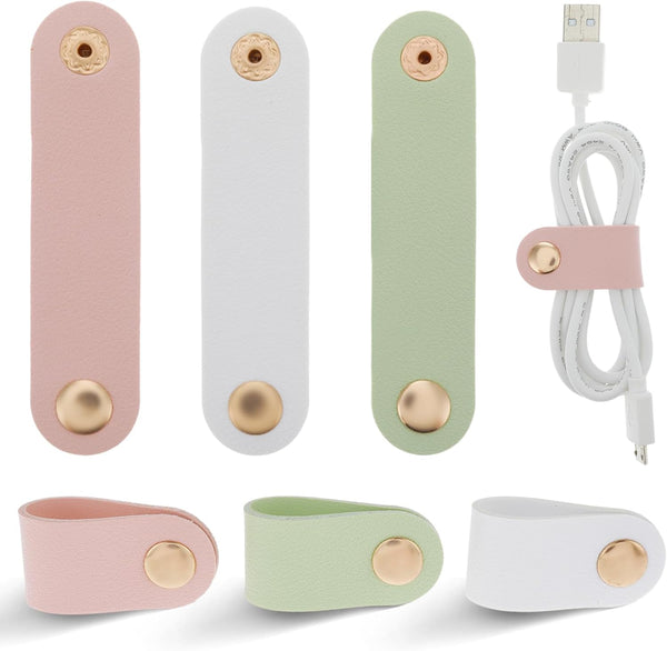 6 Pieces Cord Organizer, PU Leather Reusable Cable Straps Clips for Charging Cord, Power Cord, USB Holder