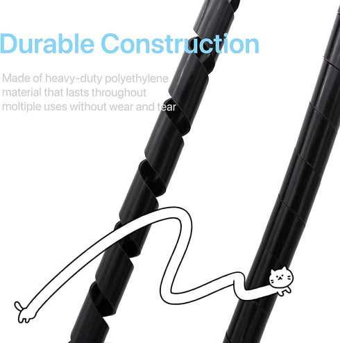 Spiral Cable Wrap, 10ft – 1/4 inch Wire Wrap Cord Covers for PC TV Electrical Wire Organizer, Black