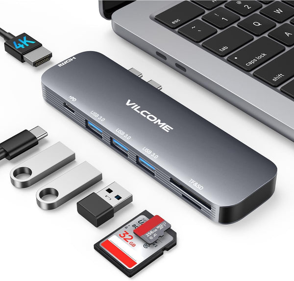 Vilcome 7-in-2 USB-C Hub Adapter for MacBook Pro/Air M1 M2 2023-2019, with Thunderbolt 3 PD Port, 4K HDMI