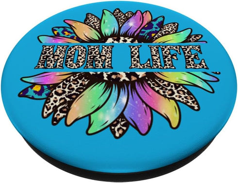 Classy Mom Life with Messy Bun Sunflower Leopard Mom Life PopSockets Swappable PopGrip
