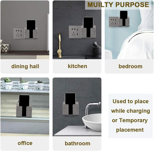 4PC Wall Mount Cell Phone Charging Holder, Black Adhesive Mobile Phone Stand for Charger, Shower Bed Wall