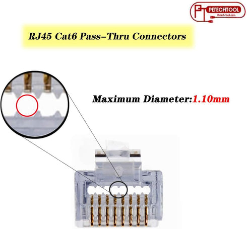 RJ45 Cat6 Cat5e Pass Through Connectors, 100 Packs Gold Plated 8P8C Modular Ethernet Network Plug
