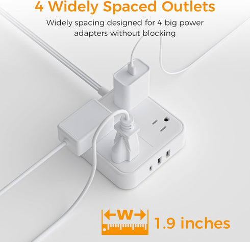 Long Flat Extension Cord 15 ft with TESSAN Surge Protector Power Strip and 4 Outlets