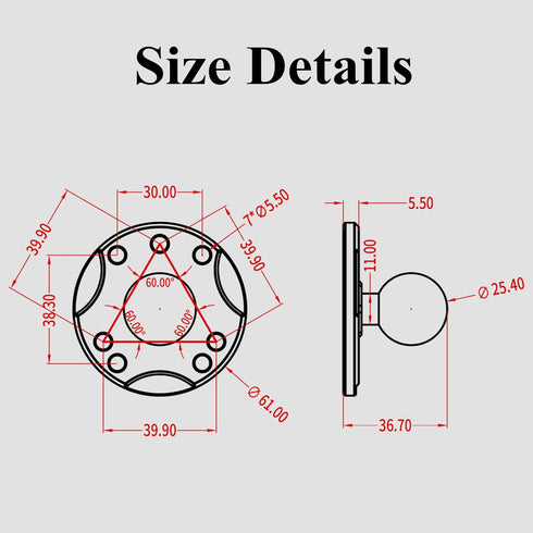 BRCOVAN 1'' Ball Mount Base with Aluminum Alloy AMPS Hole Round Plate & 1'' TPU Ball Adapter
