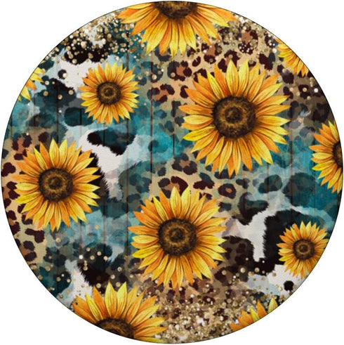 Cowhide Leopard Sunflower Boho Western PopSockets Standard PopGrip