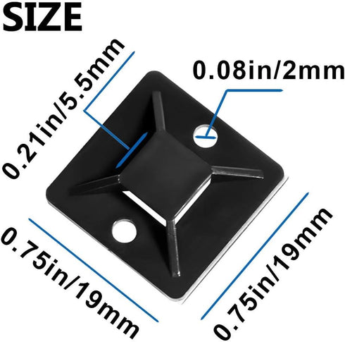 Zip Tie Mount, 3/4" Black Small Wire Tie Adhesive Mounting, 100 Pcs for Cable Management, Pro-grade UV Wire Holder