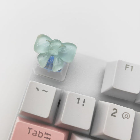 Personalized Cute Bowknot Transparent Keycap - Handmade OEM Profile Keycap Base for Mechanical Keyboard (Blue)