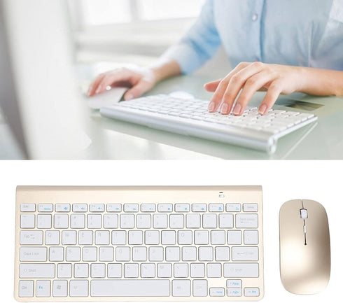 Keyboard Mouse Combo Set, 78 Keys Portable 2.4Ghz Kit with 4 Nonslip Foot Pads for Windows Notebook Desktop (Gold)