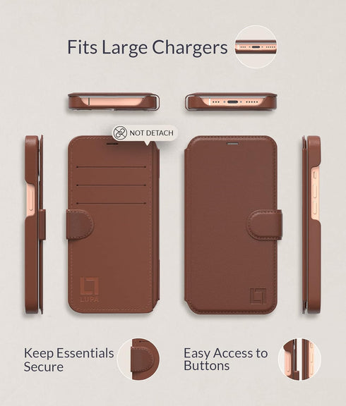 Compatible iPhone 13 Pro Max Wallet Case with Card Holder - Slim Durable Faux Leather Flip Cell Phone Case - Caramel