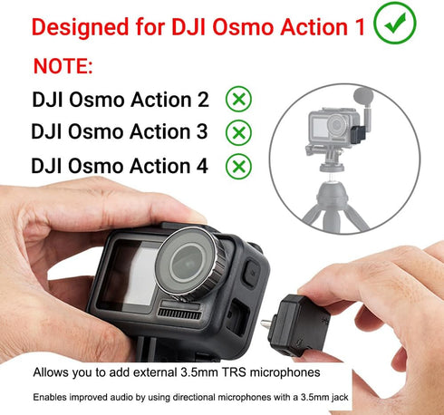 JJC Dual USB-C 3.5mm Mic Adapter for DJI Osmo Action 1 - Not Compatible with DJI Osmo Action 2 3 4, Audio Adapter