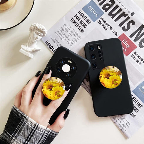 Expandible Collapsible Clear Crystal Glitter Mobile Phone Grip Stand Holder for Smartphones & Tablets (Sunflower
