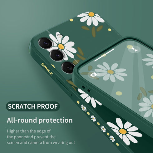 Samsung Galaxy S22 Plus Case, Fashionable Flowers Designs Soft Silicone Drop Protective Cover for Women (Daisy Green)