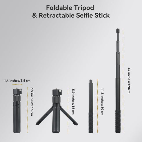 UTEBIT 5.9"-47" Insta360 X5/X4, 3, 1/4" Bullet Time Handle Tripod Rotating Grip with Invisible Selfie Stick, Compatible