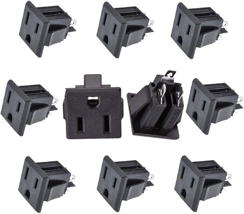 Panel Mount Outlet Power Socket, 10Pcs US Plug 3 Pins AC 15A 125V Female Connectors Adapter, Black