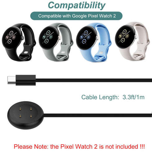 Kissmart Charger Cable for Google Pixel Watch 2, Magnetic Charging Cable Cord for Pixel Watch 2 Smartwatch (1, Black)