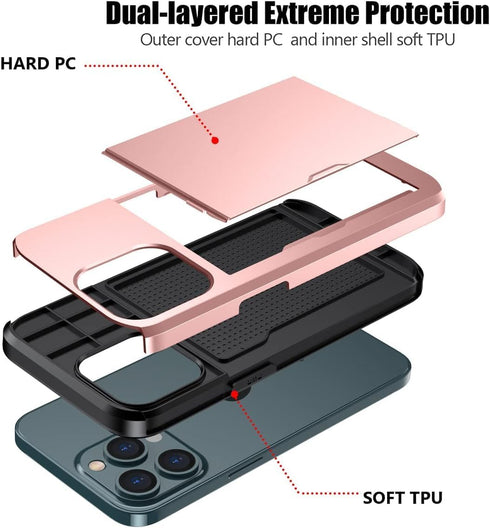 iPhone 15 Pro Wallet Case with Card Holder + 2 Tempered Glass Screen Protectors, Heavy Duty Shockproof Slim Case 6.1