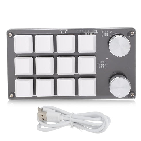 Ejoyous Macro Keyboard | One Handed Macro Mechanical Gaming Keypad, 12 Key Programmable Keyboard with Knob