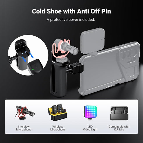 NEEWER 360 PA148E Quick Release Side Handle with Bluetooth Shutter, Cold Shoe, Rotation, Compatible with iPhone Android