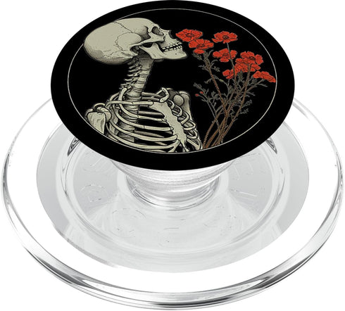 PopSockets PopGrip for MagSafe - Skull Floral Gothic Flowers Bouquet Dark Wildflowers Art