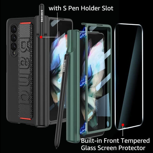for Samsung Galaxy Z Fold 3 Case, with Wrist Strap & Screen Protector & S Pen Slot, Magnetic Hinge Protective Bumper