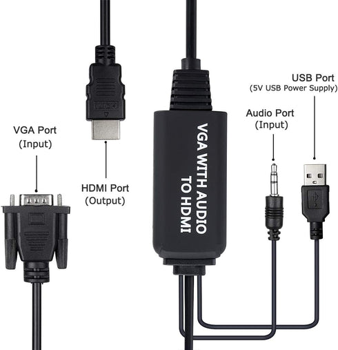 VGA to HDMI Adapter Cable 4ft with Audio for PC, Laptop to Monitor, Display, HDTV