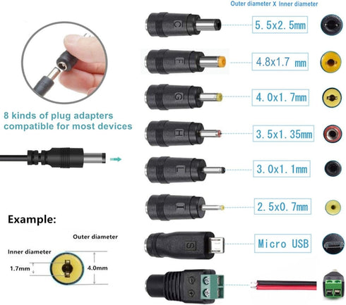 Universal AC Adapter 15V 1A Power Supply, 15W AC110V to DC15V Driver with 8 DC Plug Tips