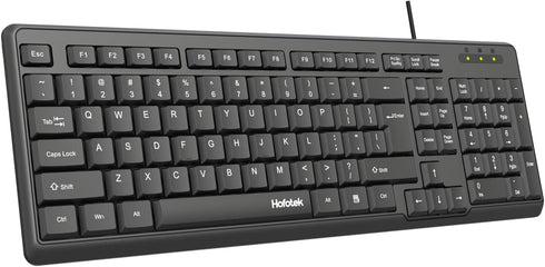 Hofotek Wired Computer Keyboard, Full Size USB Quiet Keyboard with Number Pad,Slim Compact