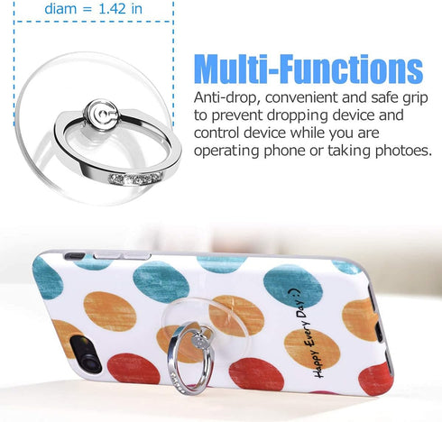 Transparent Phone Ring Holder Grip - EI Sonador Clear Stand Holder with 360° Rotation (2 Silver Diamond)