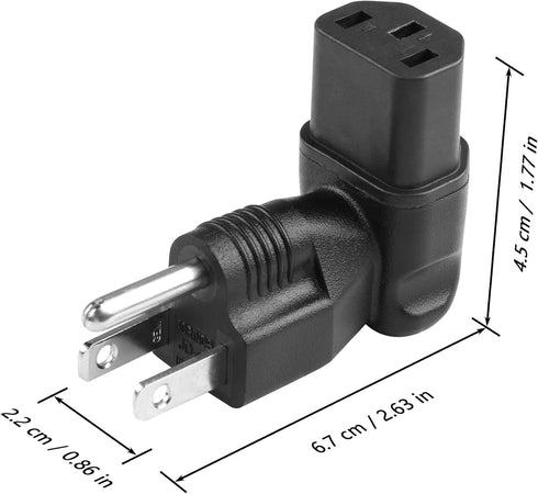 JSADZKJ 3 Prong Power Adapter, 90 Degree 5-15P to C13 Power Convertor (2 Pcs)