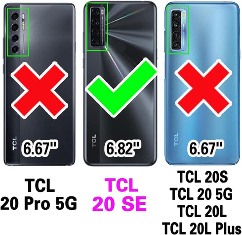 Asuwish Compatible with TCL 20 SE 6.82 Wallet Case and Tempered Glass Screen Protector Flip Cover Card Holder Stand Cell Accessories Phone Cases for TCL20SE Android 11 TLC 20SE T6710 6.82" Women Brown