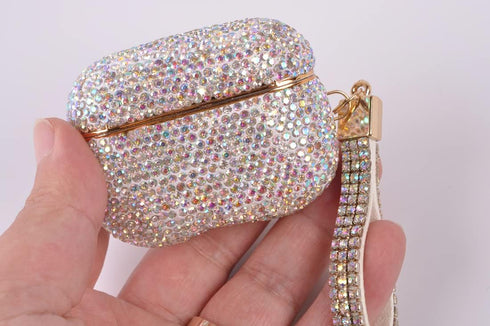 Sparkly Diamond Case for AirPods Pro 1&2 Generation, Shockproof Rhinestone Cover with Keychain