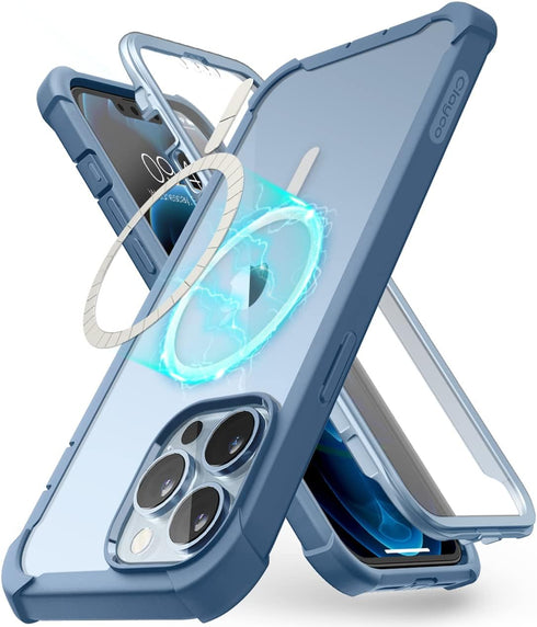 Clayco Magnetic Case for iPhone 13 Pro, Built-in Screen Protector, Dual Layer Rugged Cover (Forza, Azure)