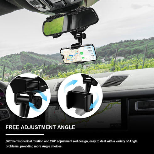 PACLVIO 270 11 12 13 14 Rear View Mirror Phone Holder Mount, Car Phone Bracket/Stand with Swivel and Adjustable Clips