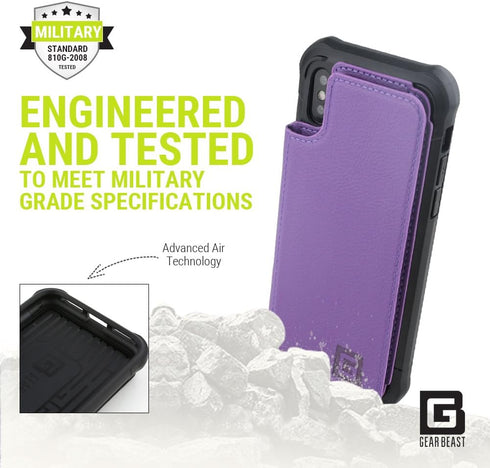 Gear Beast PU Leather Top View Wallet Case - Fits iPhone Xs/X, Flip Folio Cover with Three Card Slots and ID Holder