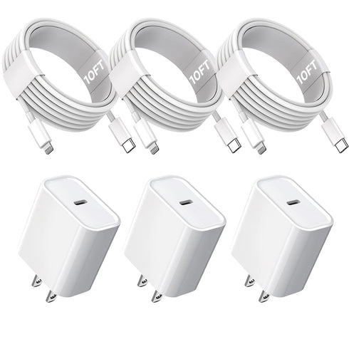 3Pack Extra Long 10FT iPhone Fast Charger, Quick 10Foot USB C to Lightning Cable for iPhone 14/13/12/11
