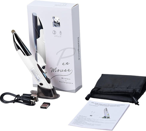 lychee Optical Pocket Pen Mouse, Wireless Handwriting Mini Mouse with Voice Control and Bluetooth for PC, White