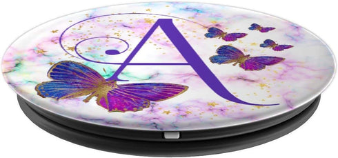 Purple Butterfly Letter A Initial Personalized Monogram PopSockets Adhesive PopGrip