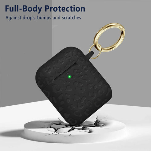 for Airpod Case & Airpods 2nd Generation Case, Cute Soft Silicone Full Protective Leopard Engraved Skin Cover (Black)